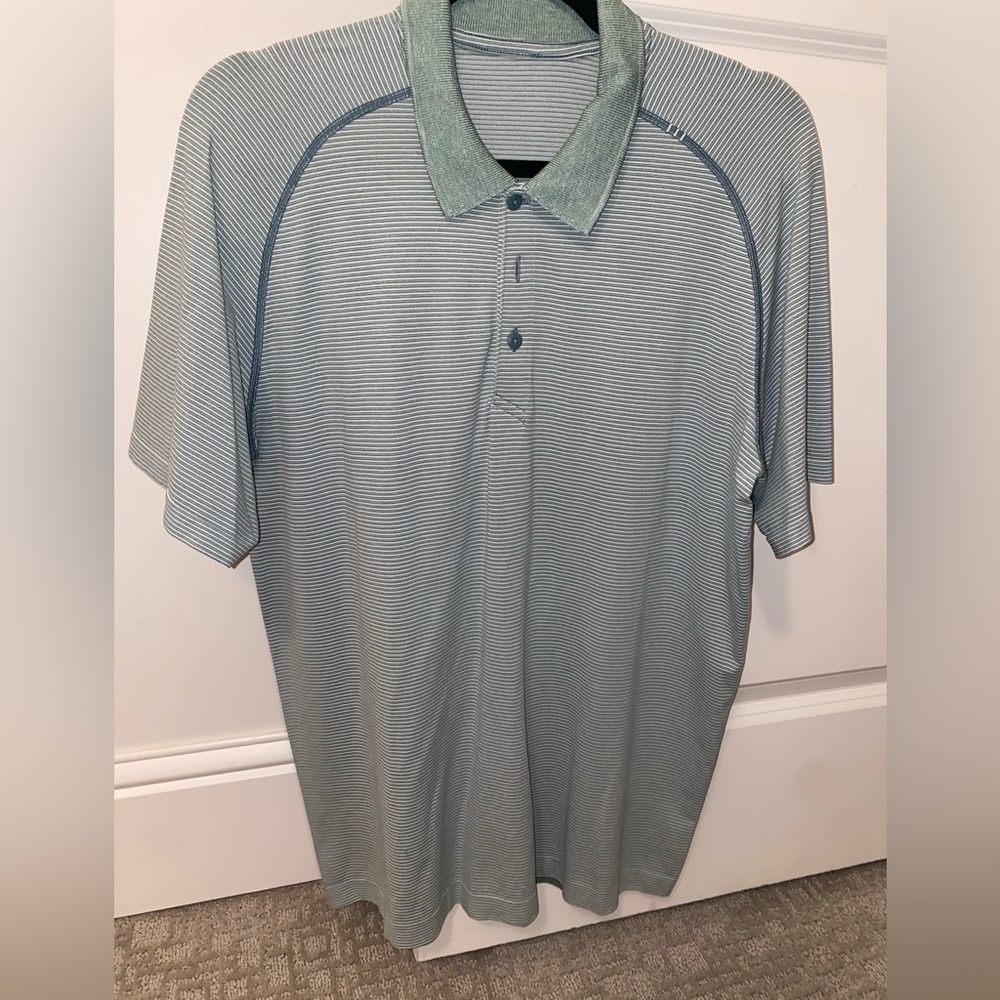 Green and White striped Lululemon Polo